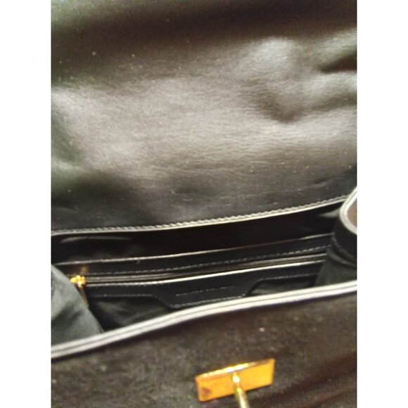 Badgley Mischka NEW Black Suede Like Fur Trimmed Satchel Working Lock & Key $159 - Picture 9 of 11